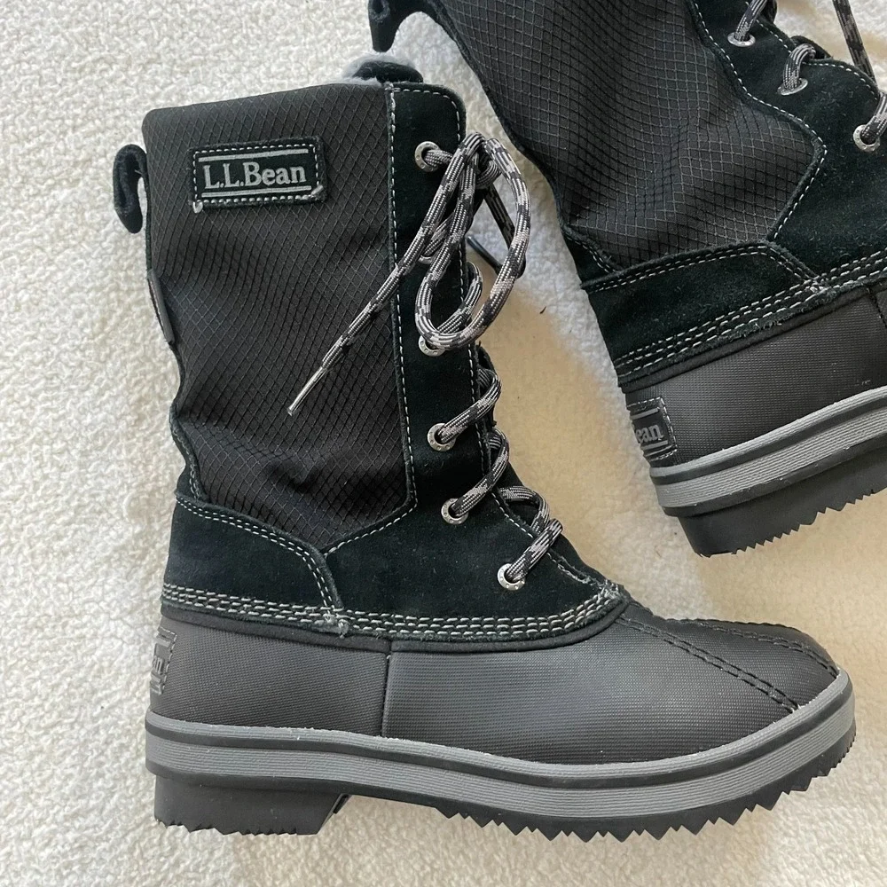 LL Bean Youth Boots Insulated 200g Waterproof Tek 2.5 Laceup Size 3 Black Duck